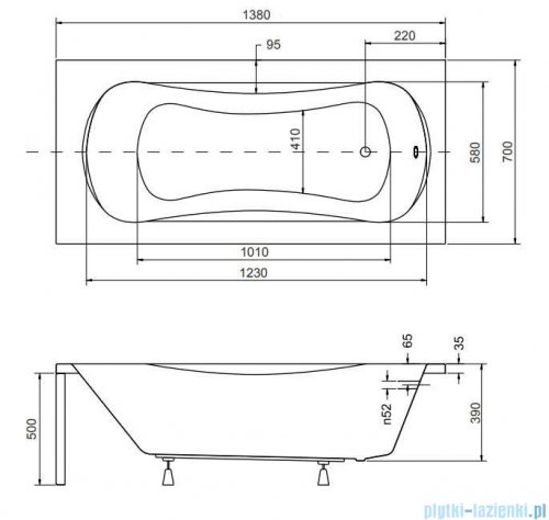 Besco Aria 140x70cm wanna prostokątna + obudowa + syfon #WAA-140-PA/#OAA-140-PA/19975