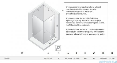 New Trendy Eventa Gold Shine kabina prysznicowa kwadratowa 110x110x200 cm prawa przejrzyste Złoty połysk EXK-4741