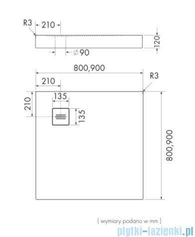 Schedpol Schedline Nonlimits brodzik 90x90cm White Stone 3ST.N1K-9090/B/ST-M1/B/ST