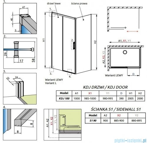 Radaway Idea Kdj kabina 100x90cm lewa szkło przejrzyste 387040-01-01L/387050-01-01R