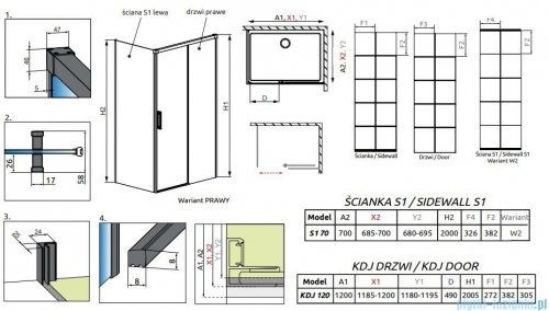 Radaway Idea Black Kdj Factory kabina prysznicowa 120x70 prawa czarny mat/szkło przejrzyste 387042-54-55R/387048-54-55L