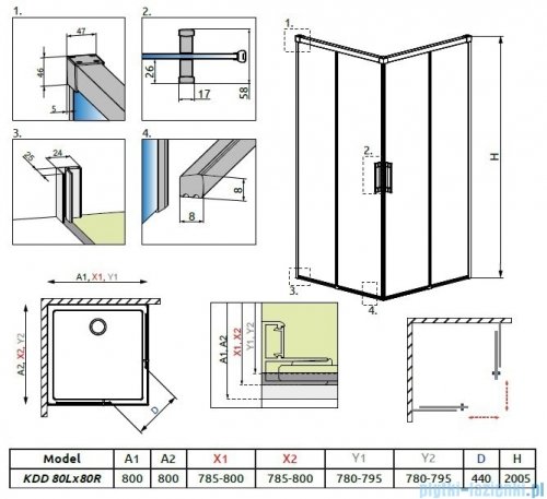 Radaway Idea Kdd kabina 80x80cm szkło przejrzyste + brodzik Doros C + syfon