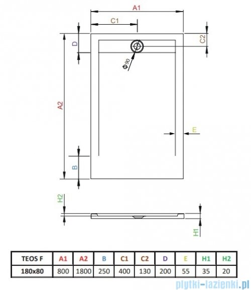Radaway Teos F brodzik 180x80cm czarny HTF18080-54