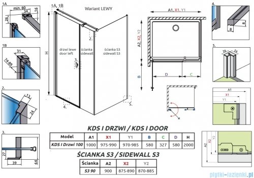 Radaway Nes Gold Kds I kabina 100x90cm lewa złoty połysk 10023100-09-01L/10043090-09-01