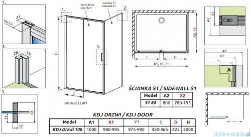 Radaway Premium Pro Kdj kabina 100x80cm lewa szkło przejrzyste 1015100-01-01L/1016080-01-01