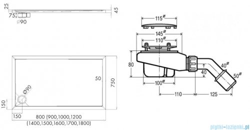 Schedpol Caspar New 160x75cm brodzik prostokątny + syfon 3.2382
