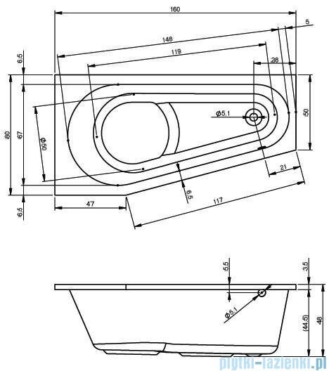 Riho Delta wanna asymetryczna 160x80cm prawa nóżki+syfon B068001005/207093/208865