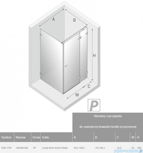 New Trendy Avexa Gold kabina prostokątna 100x80x200 cm przejrzyste prawa EXK-1755
