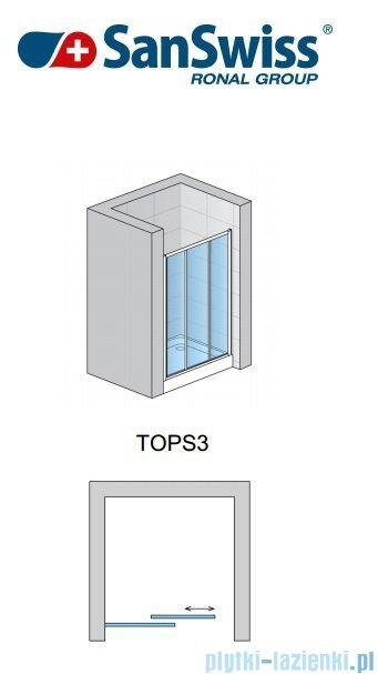 SanSwiss Top-Line TOPS3 Drzwi 3-częściowe 75cm profil biały TOPS307500407
