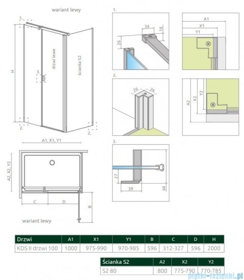 Radaway Nes Kds II kabina 100x80cm lewa szkło przejrzyste 10033100-01-01L/10040080-01-01