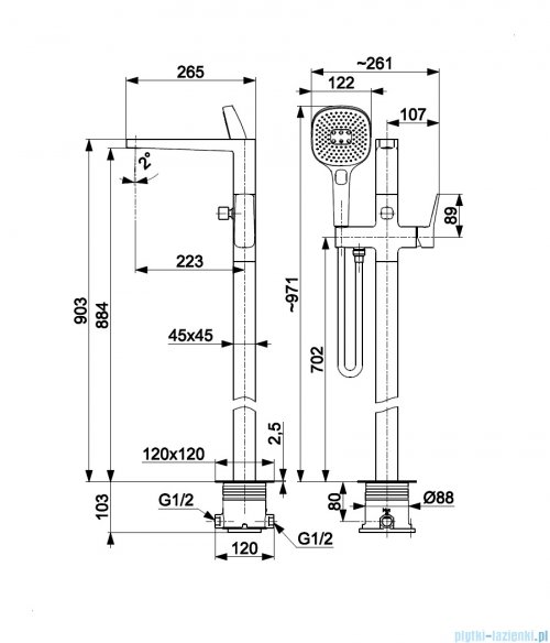 KFA MALAGA GUN METAL GREY bateria wannowa wolnostojąca grafit szczotkowany 4525-510-61