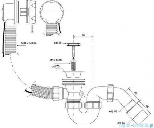 McAlpine syfon wannowy z korkiem automatycznym pokrywa satyna HC31M-S2-SC