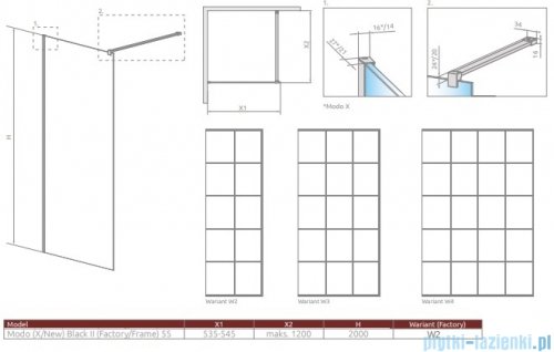 Radaway Modo X Black II Factory kabina Walk-in 55x200 szkło 10mm 389255-54-55