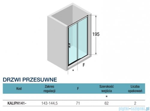 Novellini Kali PH Drzwi wnękowe 145cm profile czarne KALIPH141-1H