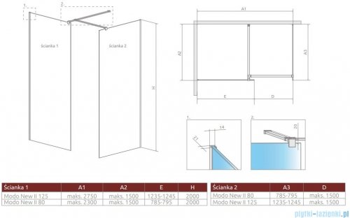 Radaway Modo New Black III kabina Walk-in 125x80x200 szkło przejrzyste 389125-54-01/389084-54-01/389000-54