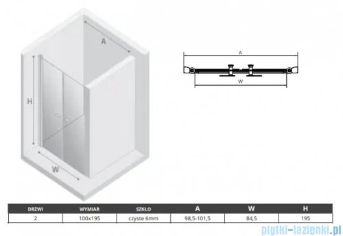 New Trendy New Soleo Black drzwi wnękowe dwuskrzydłowe 100x195 cm przejrzyste D-0216A