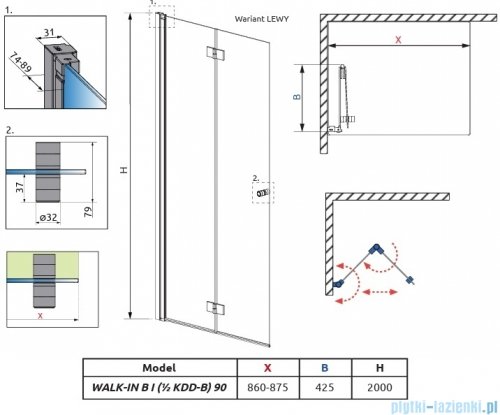Radaway Nes 6 Brushed Nickel KDD B kabina walk-in 90cm lewa szczotkowany nikiel szkło przejrzyste 10024090-91-01L