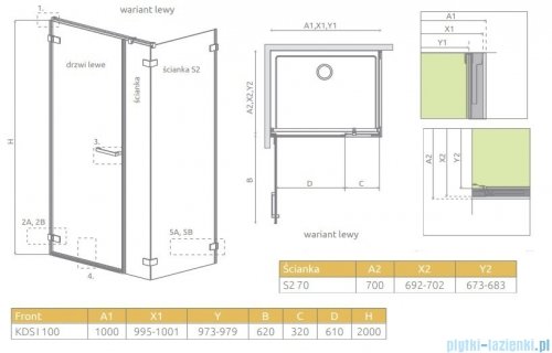 Radaway Arta Kds I kabina 100x70cm lewa szkło przejrzyste 386620-03-01L/386100-03-01L/386109-03-01
