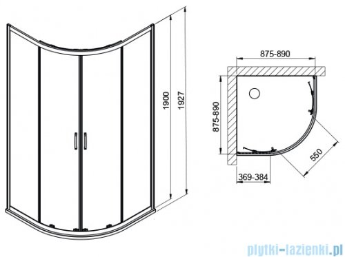 Sanplast Fris kpl-KP4/FRIS-b-M Kabina półokrągła + brodzik mineralny 90x90x192 cm czarny matowy 602-331-2260-59-400