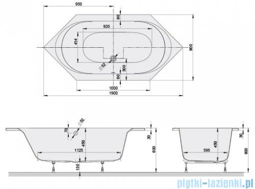 Sanplast Basic Line wanna sześciokątna W6K/BASIC 190x90 cm + stelaż 610-450-1450-01-000