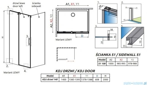 Radaway Espera Pro Kdj kabina 140x100cm lewa przejrzyste 10090140-01-01L/10092140-01-01L/10093100-01-01