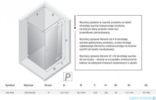New Trendy Eventa kabina prysznicowa prostokątna 120x100x200 cm prawa przejrzyste EXK-4525