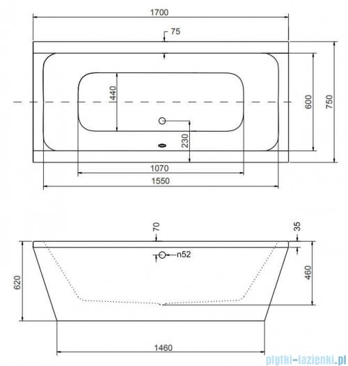 Besco Vera wanna 170x75cm wolnostojąca z przelewem #WKV-170-WP