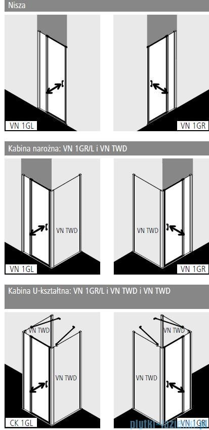 Vitalle NOLA drzwi wahadłowe 1-skrzydłowe z polem stałym lewe 110 cm czarne VN1GL110203PK