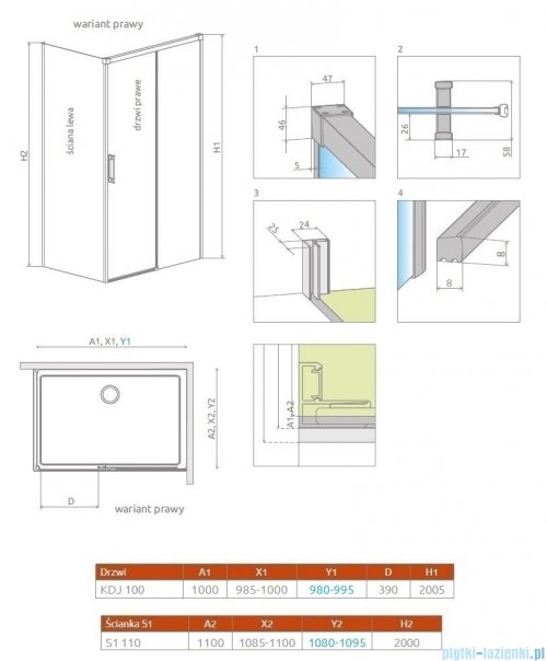 Radaway Idea Gold Kdj kabina 100x110cm prawa złoty połysk/szkło przejrzyste 387040-09-01R/387053-09-01L