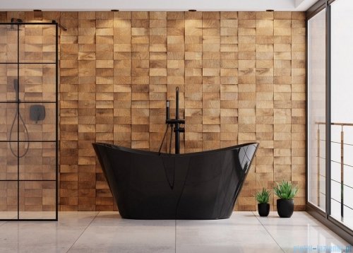 Besco Viya black 160x70cm wanna wolnostojąca czarna + odpływ klik-klak #WMD-160-VCZ