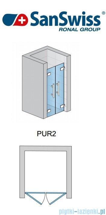 SanSwiss Pur PUR2 Drzwi 2-częściowe wymiar specjalny profil chrom szkło przejrzyste PUR2SM11007