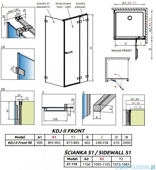 Radaway Arta Kdj II kabina 90x110cm prawa szkło przejrzyste 386455-03-01R+1386040-03-01R+386023-03-01