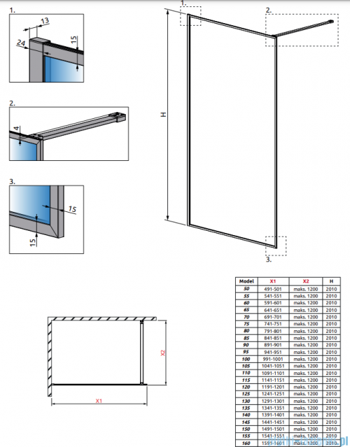 Radaway Modo F II Gold kabina Walk-in 60x201cm Złoty połysk szkło przejrzyste 10409064-09-01