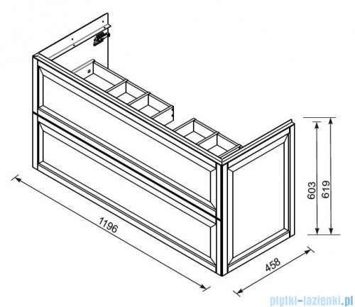 rysunek techniczny Oristo Montebianco szafka podumywalkowa wisząca 120x60x46 biały mat OR47-SD2S-120-2