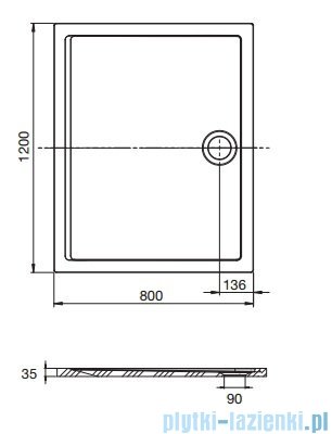 Roca Aeron brodzik prostokątny 120x80x3,5cm biały + syfon A276282100
