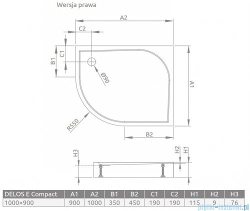 Radaway Delos E Compact Brodzik półokrągły 100x90cm prawy SDE1090-05R