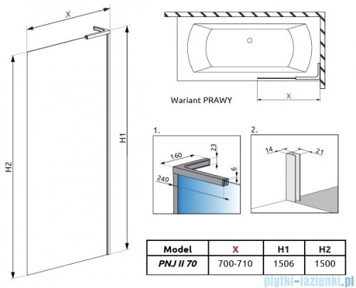 Radaway Modo SL White PNJ II parawan nawannowy 70cm prawy biały mat/przejrzyste 10316070-04-01R