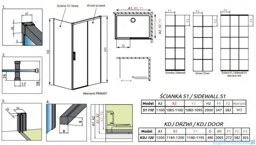 Radaway Idea Black Kdj Factory kabina prysznicowa 120x110 prawa czarny mat/szkło przejrzyste 387042-54-55R/387053-54-55L