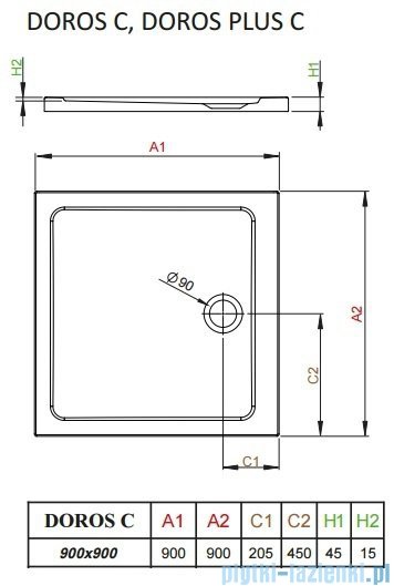 Radaway Arta Kdj II kabina 90x90cm prawa szkło przejrzyste + brodzik Doros C + syfon