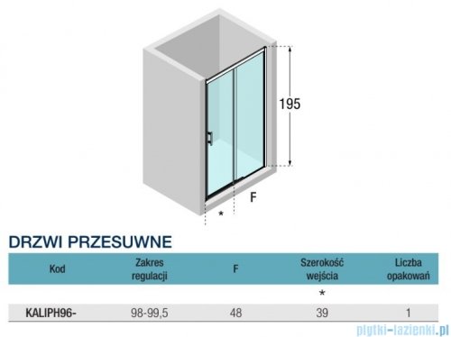 Novellini Kali PH Drzwi wnękowe 100cm profile czarne KALIPH96-1H