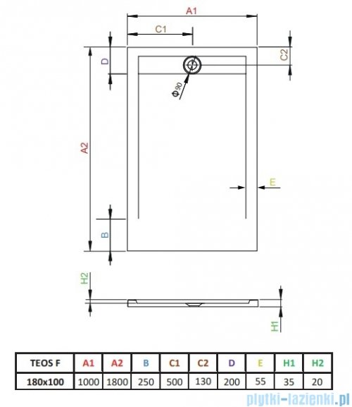 Radaway Teos F brodzik 180x100cm antracyt HTF180100-64 