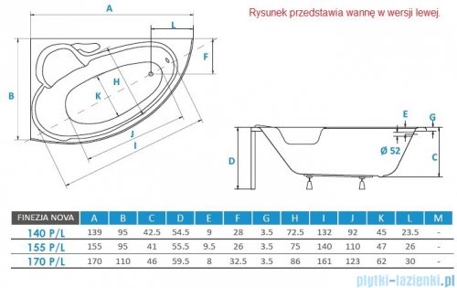Piramida Finezja 155x95cm Wanna asymetryczna Prawa FIN155P