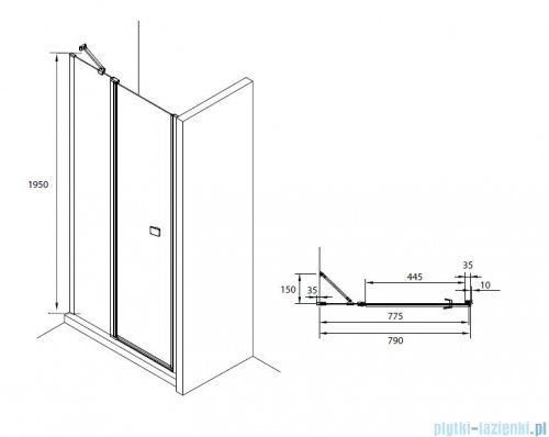 Roca Capital drzwi prysznicowe CZARNY MAT 80x200cm przejrzyste AM4608016M