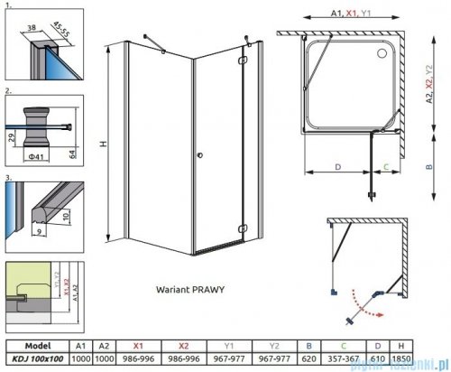 Radaway Torrenta Kdj Kabina prysznicowa 100x100 prawa szkło przejrzyste 32444-01-01NR