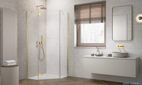 Radaway Essenza 8 Gold Ptj kabina pięciokątna 100x80cm lewa złoty połysk/szkło przejrzyste 10490000-09-01L/10490800-01-01
