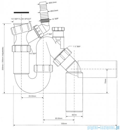 McAlpine syfon Syfon umywalkowy rurowy z podłączeniem TP31VW50