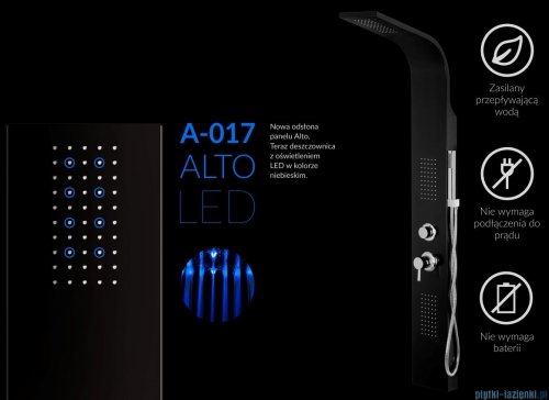 Corsan Alto panel prysznicowy z mieszaczem oraz oświetleniem LED Czarny z czarnym wykończeniem A-017MLEDCZARNY/BL