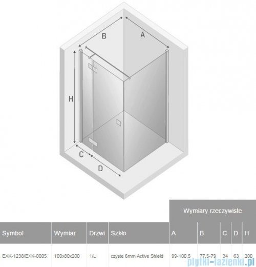 New Trendy Reflexa 100x80x200 cm kabina prostokątna lewa przejrzyste EXK-1238/EXK-0005