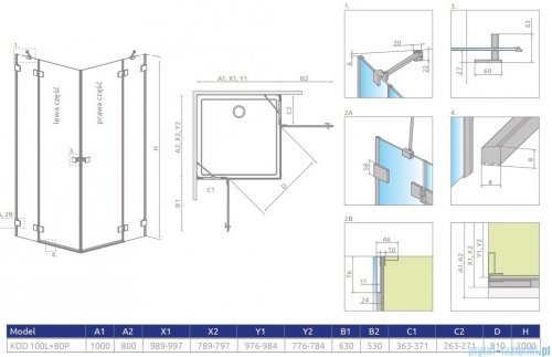 Radaway Essenza Pro Brushed Gold Kdd kabina 100x80cm szczotkowane złoto 10096100-99-01L/10096080-99-01R