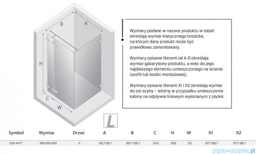 New Trendy Eventa kabina prysznicowa prostokątna 90x100x200 cm lewa przejrzyste EXK-4477